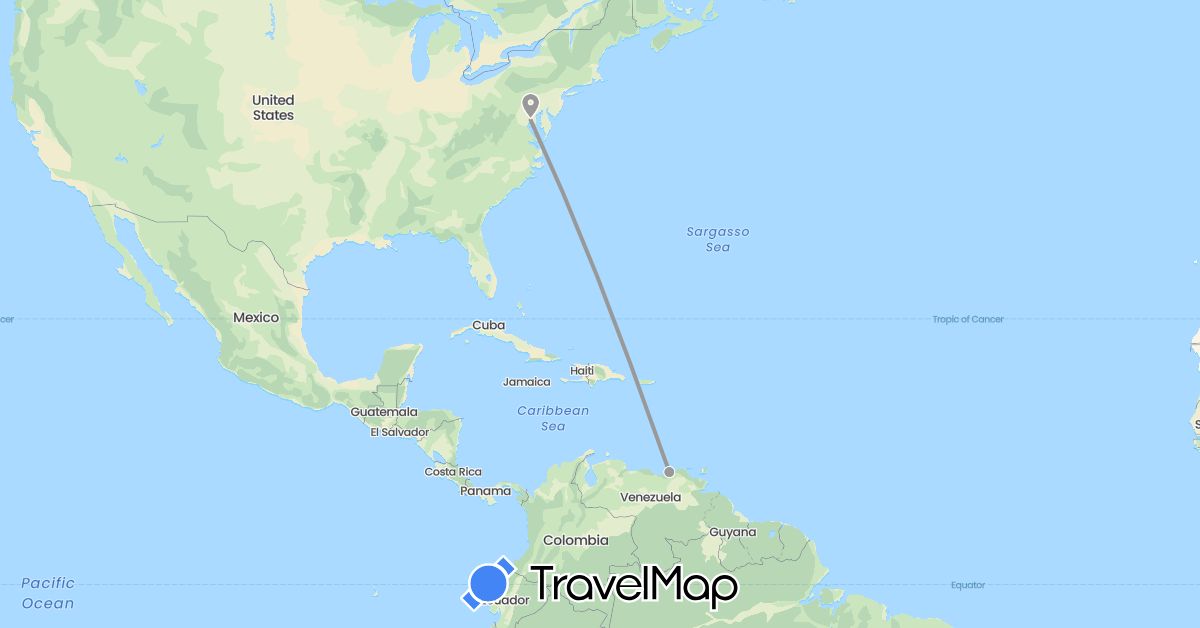 TravelMap itinerary: driving, plane in United States, Venezuela (North America, South America)